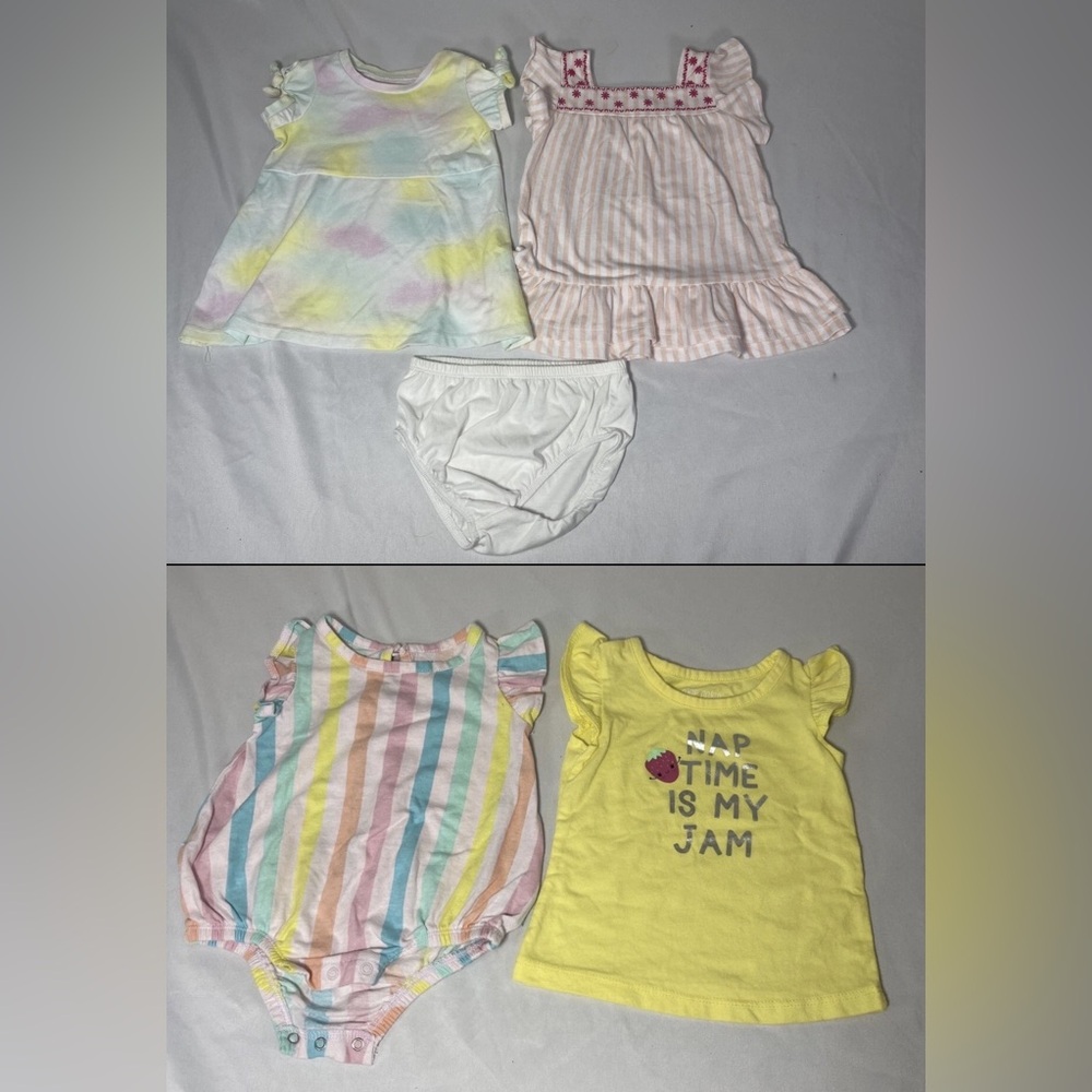 Baby Girl 6M Summer Outfit Bundle Set Dress Romper Top Bloomers Okie Dokie Lot